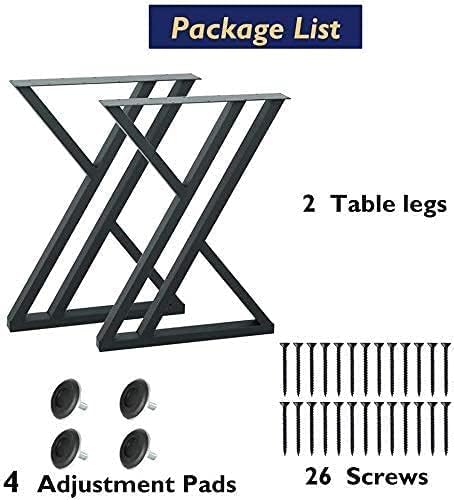 Heavy Duty 28 Inch Metal Table Legs Set of 2, 1000 LBS Load Capacity, Industrial X-Frame Double Triangle Iron Legs for Dining Table, Office Desk, Workbench, DIY Furniture, Black