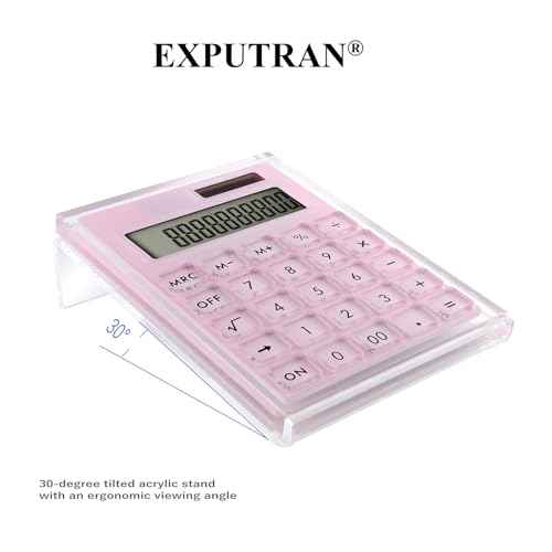 Acrylic Calculator with Stand, Battery and Solar Hybrid Powered Basic Calculator 12-Digit LCD Display,Home Office Desktop Accessories(Pink)