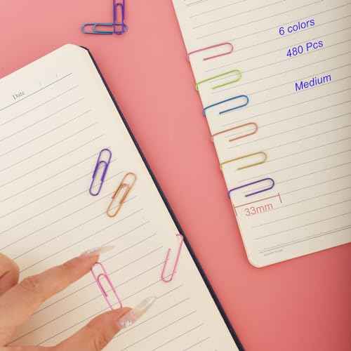 Ufmarine Colored Paper Clips, 480 Pcs Medium Paper Clips 1.3 inch for Office