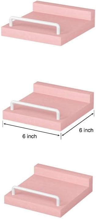 RYOFOBETTO Small Floating Shelf, 6X6 Inches Farmhouse Wall Shelves for Living Room, Bedroom, Picture Frames, Plants, Kitchen, Set of 3 (Pink and White)