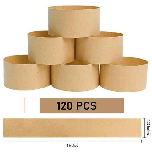 L LIKED Blank Kraft Currency Straps - Money Bands for Bill Wrappers, Self Adhesive Cash Organizer, 8 x 1.25 Inch (120 Bands)