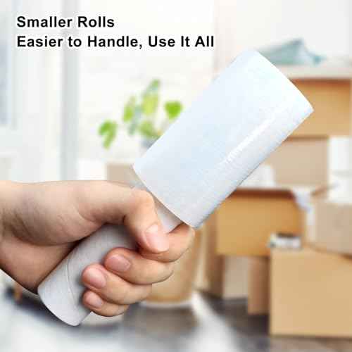 Stretch Film 4" ¡¿ 500 ft, JUKFITA Shrink Wrap Rolls with Handle, 2 Pack Lightweight Plastic Wrap for Moving Waste-Free
