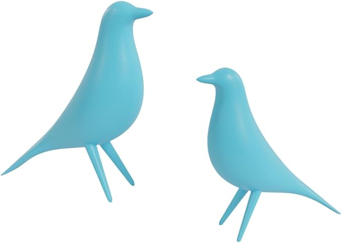 Mid Century Modern Retro Style Bird Family Decor Vintage Look Figurines 1960s 50s MCM Midmod Set of 2 Office Decoration Home Living room Gift (Light Blue)