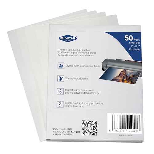SINCHI Thermal Laminating Pouch, 10 mil per Side, 9x11.5-Inches Letter Size, 50pcs Pack, Ultra Clear & Sturdy Laminating Sheets