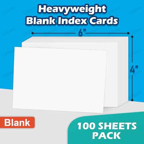 Blank Index Cards 4x6 Unlined Unruled Flash Note Cards 4" x 6", White, 100 Count, 220 GSM Heavy Weight