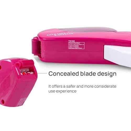 Handheld Packaging Tape Dispenser Gun with Auto Cutter - One-Handed, Safe & Convenient, Fits 1/2''-3/4'' Tape, Includes Kissdeer¢ç Roll, Pink
