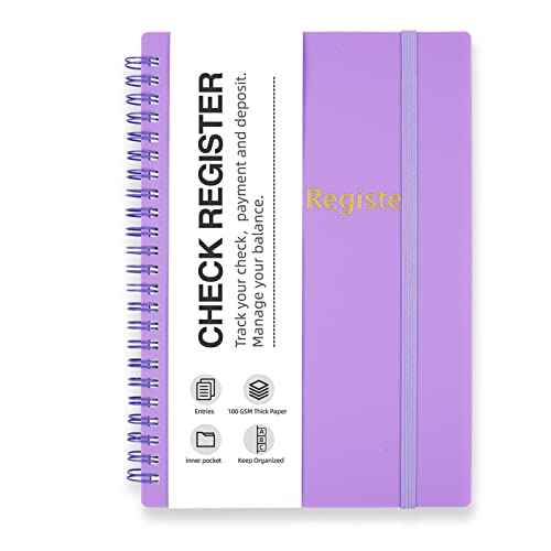 Check Registers for Personal Checkbook, Double Spiral Check Register Book, Budget Planner with Check Register for Personal and Work, 5.8'' x 8.3'' - Purple
