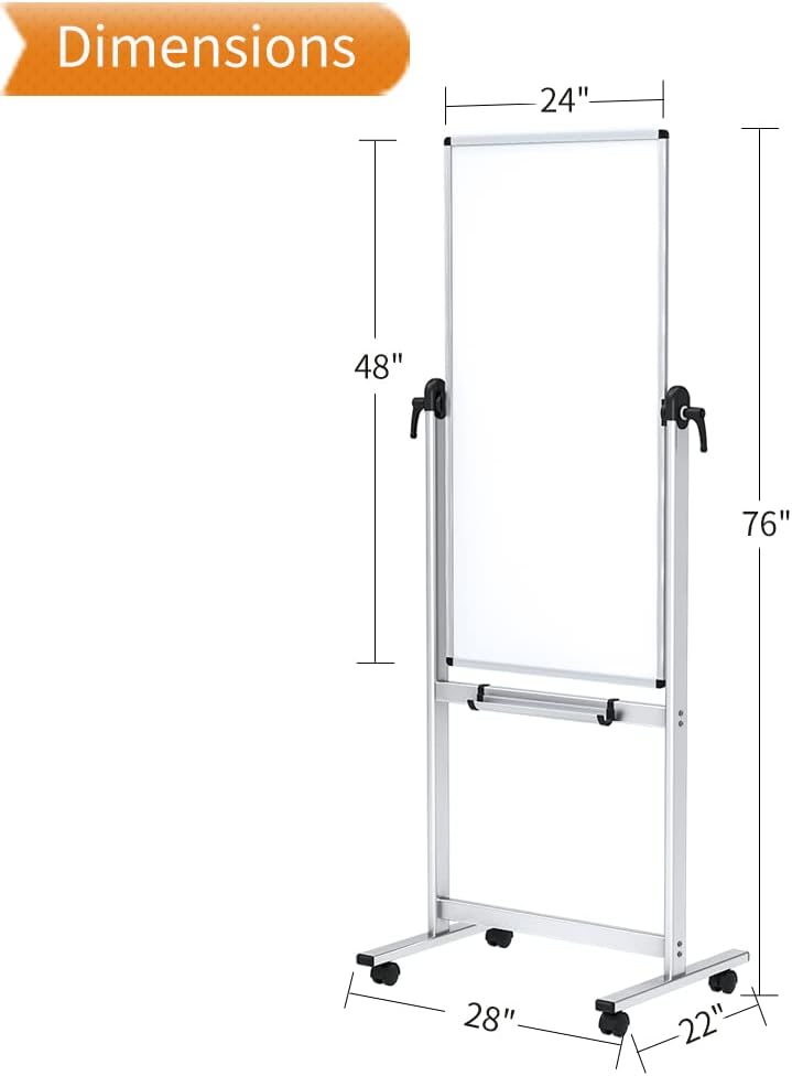 VIZ-PRO Double-Sided Magnetic Whiteboard - 48 x 24 Inches, Portrait Orientation, Aluminum Frame