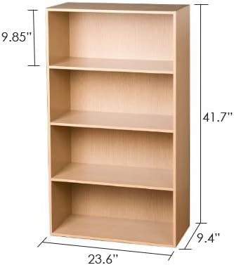Furinno PASIR Book Shelf, 4-Tier Bookshelf, Bookcase with Open Shelf, 9.4 x 23.6 x 41.7, for Living Room, Bedroom, Home Office, Steam Beech