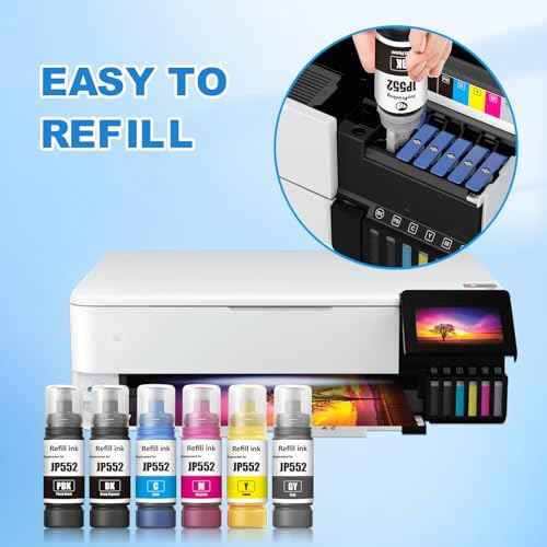552 Ink Refill Bottles 6-Pack Compatible 552 Ink Bottles T552 Ink Work for ET-8550 ET-8500 ET8550 ET8500 Printers (Black, Photo Black, Cyan, Magenta, Yellow, Gray)