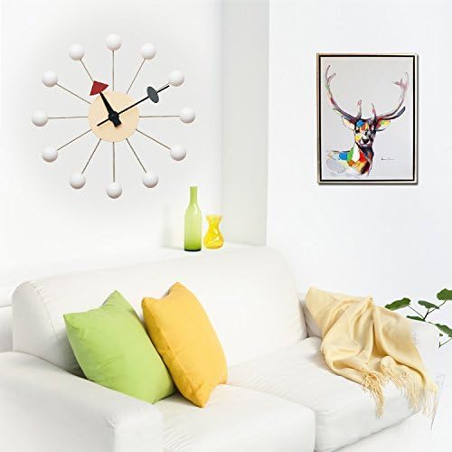 SHISEDECO Wooden Ball Clock in White, Painted Solid Wood Non Ticking Decorative Mid Century Modern Silent Wall Clocks Retro Design for Home, Kitchen, Living Room, Office etc.