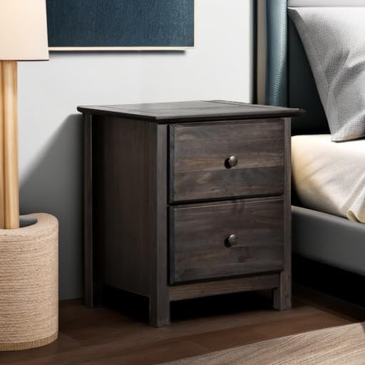 Grain Wood Furniture Shaker 2-Drawer Bedside Nightstand, Solid Wood with Expresso Finish