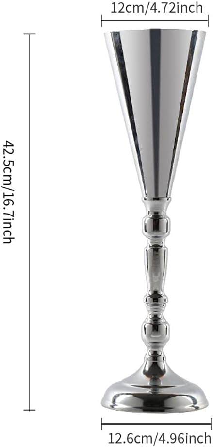 10pcs Tabletop Metal Wedding Flower Trumpet Vase Wedding Centerpiece Flower Vase for Wedding Event Decoration Living Decor Party Decor (Silver, 10×L)