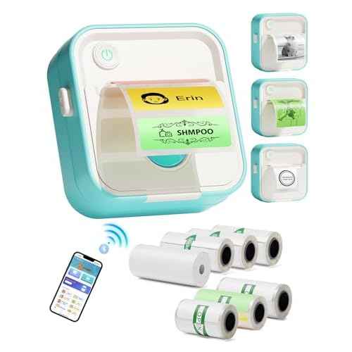 Label Maker Machine with Tape, Little Printer, Portable Thermal Printer Compatible with iOS & Android, Sticker Maker for School, Home, Office, Photos, Notes (Blue)