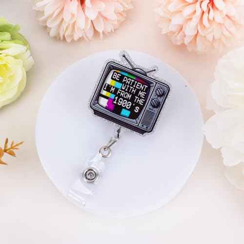 Funny Nurse Badge Reel Cute Nursing TV Badge Reel Retractable Be Patient with Me I'm from The 1900's Id Card Holder with Clip for Doctor Medical Worker Healthcare Nurse Gifts