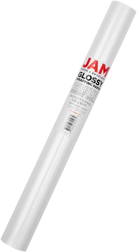 JAM Paper Gift Wrap - Glossy Wrapping Paper - 26.3 Sq Ft (17 in x 18 Ft) - Glossy White - Roll Sold Individually