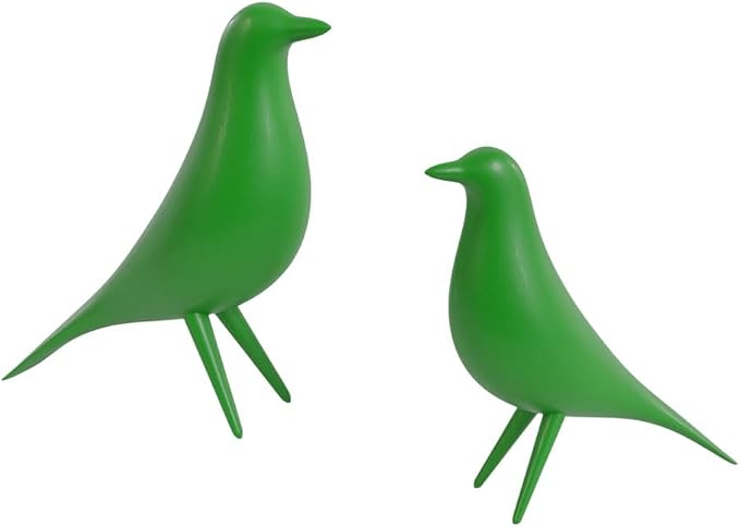Mid Century Modern Retro Style Bird Family Decor Vintage Look Figurines 1960s 50s MCM Midmod Set of 2 Office Decoration Home Living room Gift (Green)