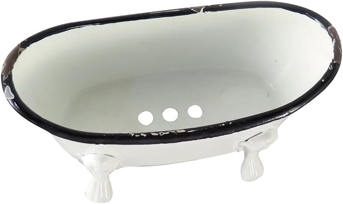 Foreside Home and Garden Black Rim White Enamel Bathtub Soap Dish - Foreside Home & Garden 5.5 x 2.75 x 2.75