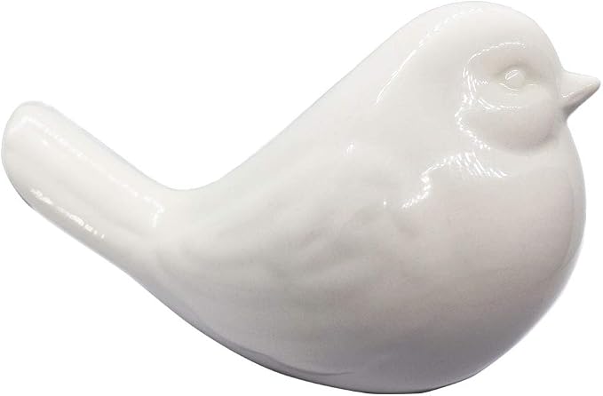 KiaoTime New White Glazed Ceramic Bird Figurine, Bird Statue, French Country Garden Cottage Bird Ornaments, Home Decor Accents Collectible Bird Figurine