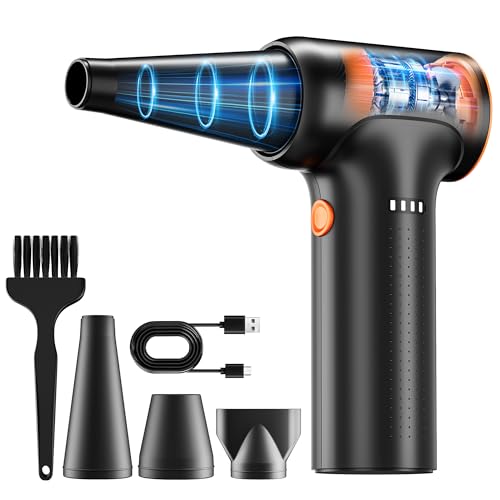 Compressed Air Duster, 260000RPM Electric Compressed Air Duster with Brushless Motor - 3-Speed Adjustable, Replaces Compressed Air Cans for Keyboard, Computer & Outdoor Cleaning (Black)