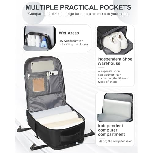 coowoz Travel Backpack Carry On for Women Man Black Gym Backpack with Laptop Compartment Mochila de Viaje Teacher Personal Item Backpacks Rucksack Airplane Accessories Must Haves Small
