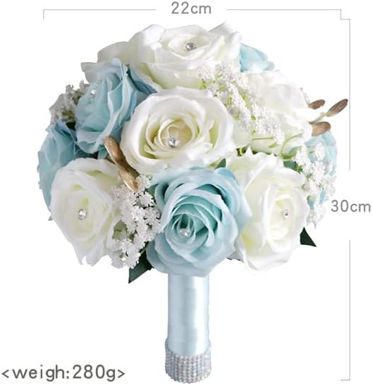 Wedding Bouquets for Bride Bridesmaid Artificial Flowers White Blue Rose Bridal Wedding Tossing Bouquets for Wedding Church Bridal Shower Ceremony Anniversary Home Decor (White + Blue Rose)