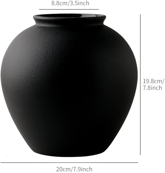 Large Black Ceramic Flower Vase,Decorative Jar Flower Vase, Decorative Jar Modern Centerpiece Table Decorations,Rustic Ceramic vases for Home Decor Dining Room (Black, 0617)