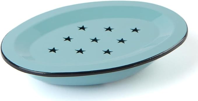 Enamel Soap Dish, Star Drip Tray- Oval 5.5 x 4 inch - Vintage Farmhouse Style (Blue)