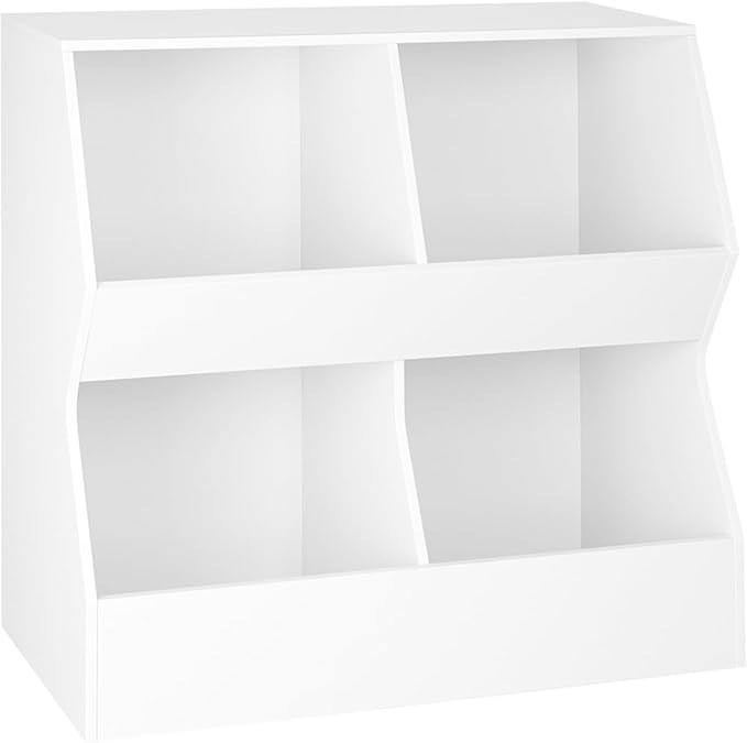 DINZI LVJ Kids Bookshelf, Toy Storage Organizer, Wooden Toy Storage Cabinet, 4 Cubby Children Bookcase, 31.5" L Toddler Book Shelf for Bedroom, Nursery, Hallway, School, White