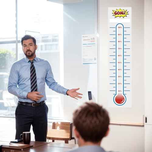 KIUKIUO 5 Pcs Fundraising Thermometer Charts 10 x 40 Dry Erase Goal Trackers Chart Thermometer Goal Setting Wall Poster Vinyl Sticker for Home School Office Fundraising (Grey)