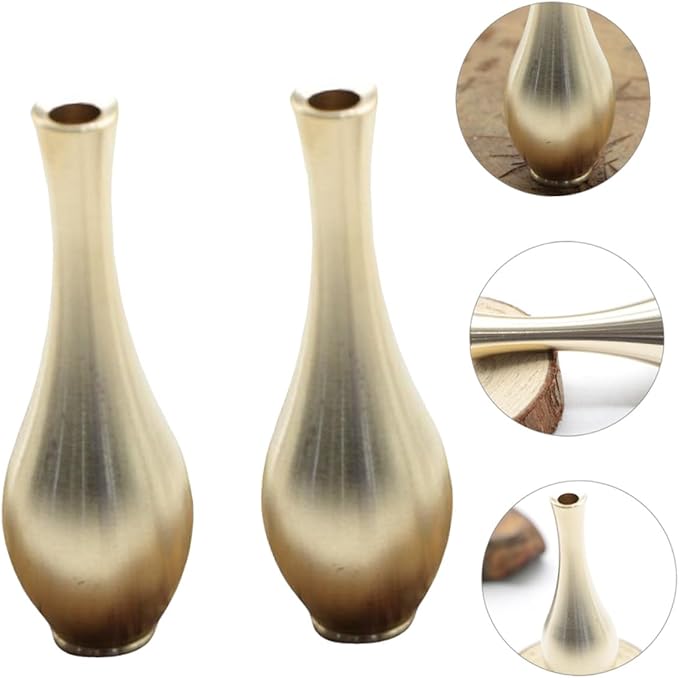 2pcs Mini Brass Vases Antique Desktop Flower Ornaments Creative Home Decor for Home and Tea Rooms Easy to Clean Decorative Adornments