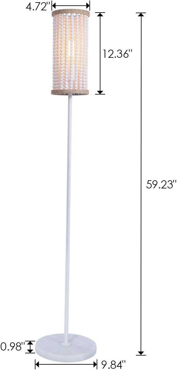 VILUXY Bohemia Boho Floor Lamp with White Wood Beaded Shade for Bedroom, Living Room, Girl Room