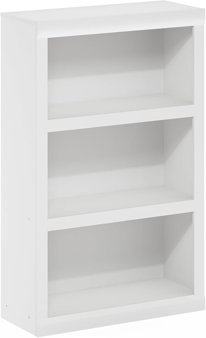 Furinno Rail Book Shelf, 3-Tier Bookshelf, Bookcase with Open Shelf, 10.1 x 24.6 x 39, for Living Room, Bedroom, Home Office, White