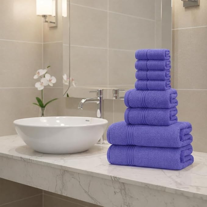 8 Piece Bath Towels for Bathroom - 100% Cotton, Soft Absorbent Bathroom Towels Set - 2 Extra Large Bath Towels, 2 Hand Towels & 4 Washcloths - Hotel Spa Thick Plush Towel, Purple