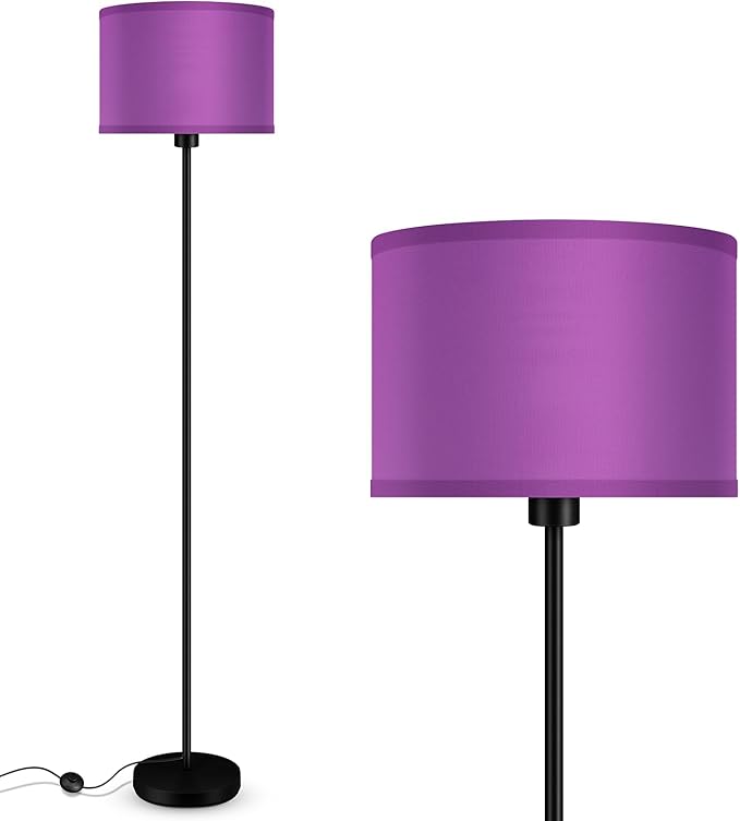 AUQUEE Floor Lamp, Standing Lamp, Modern Stand Up Lamps with Purple Lampshade, 59" Tall, Foot Switch, Simple Living Room Decor for Kids Room, Girls Room, Den, Office - Black(NO Bulb,E26 Base)