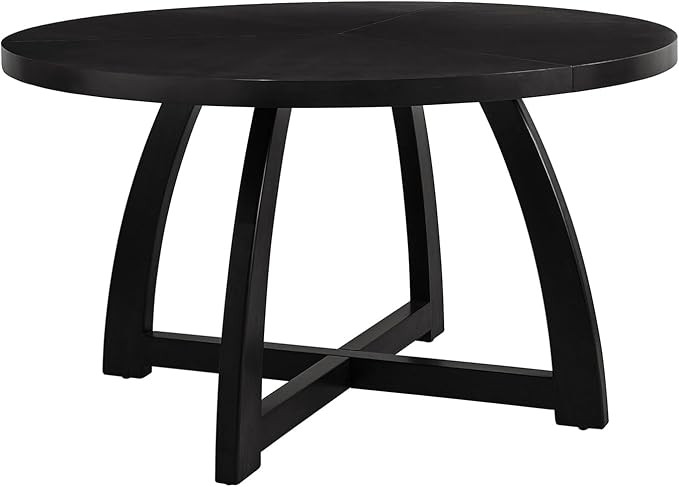 HULALA HOME 54 inch Round Dining Table for 6 People，Mid-Century Modern Solid Wood Circle Dinner Tables for Small Spaces Dining Room Living Room Kitchen, Black