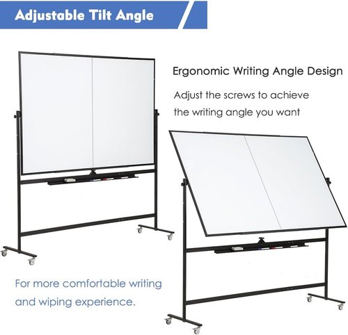 Fortuno Magnetic Mobile Whiteboard - 48"x36" Double-Sided Dry Erase Board with Adjustable Height & Angle | Rolling Easel for Office, Classroom, Home - Black