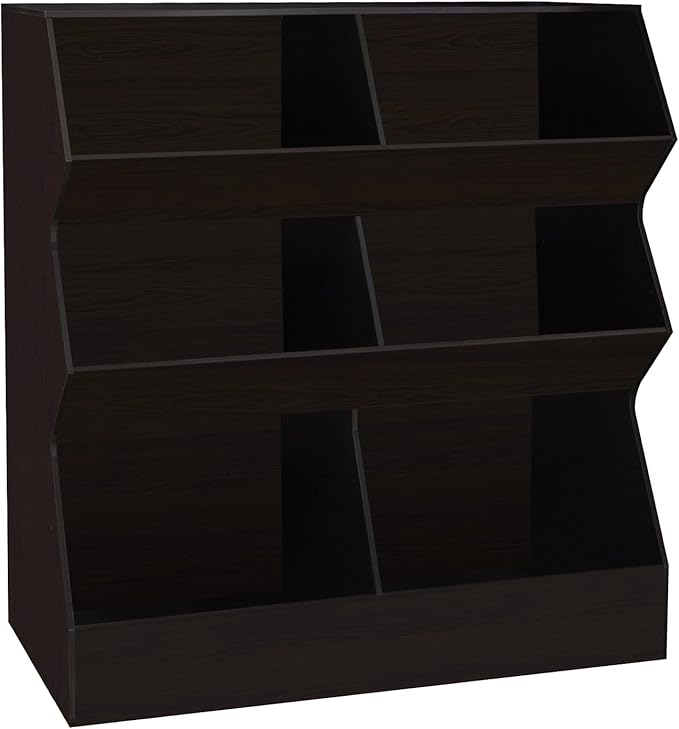 DINZI LVJ Toy Storage Organizer, Kids Bookshelf, Wooden Toy Storage Cabinet, 6 Cubby Children Bookcase, 39.4" L Toddler Book Shelf for Playroom, Living Room, Nursery, Hallway, School, Espresso