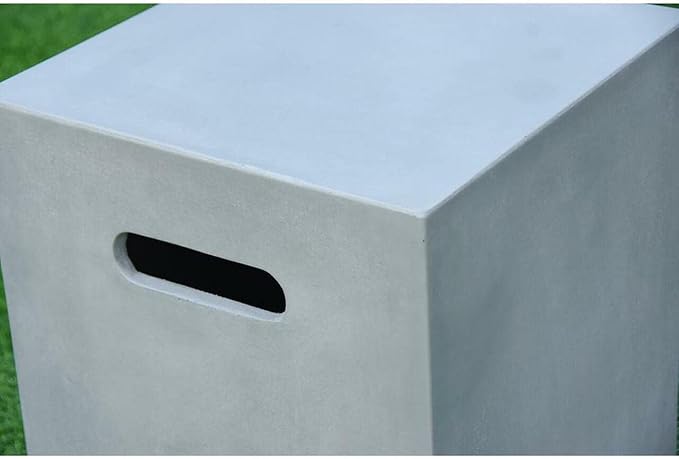 AMS Fireplace | Elementi Square-2 Smooth Light Gray 20 lbs Propane Tank Cover | Concrete GFRC Base | Dimensions: 15.7 x 15.7 x 20 inches | Perfectly Matches with Westport Fire Pit Table.