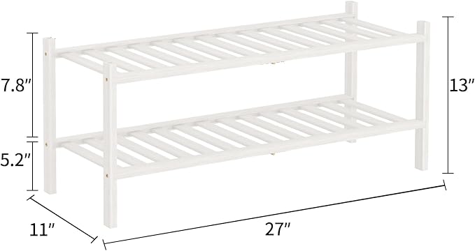RONGJlA 2 Tier Bamboo Shoe Rack for Closet Free Standing Wood Shoe Shelf Storage Organizer for Entryway Small Space Stackable, White