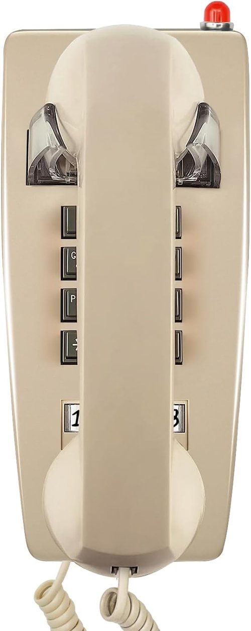 Sangyn Retro Wall Phone - Mechanical Ringer Corded Telephone for Home & Kitchen | Beige, Waterproof Design