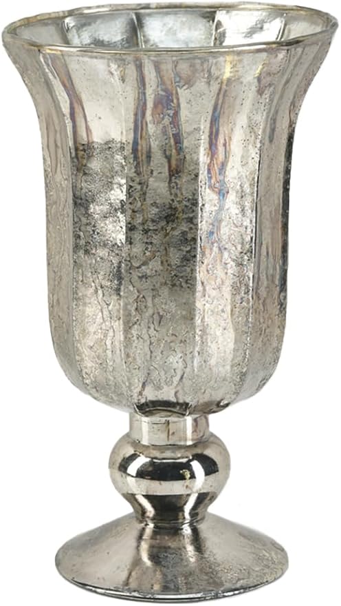 Serene Spaces Living Antique Platinum Flower Vase, Mercury Glass Urn for Centerpieces, Weddings & Event Decor – Vintage-Style Floral Vase, 5" Diameter and 8.5" Tall