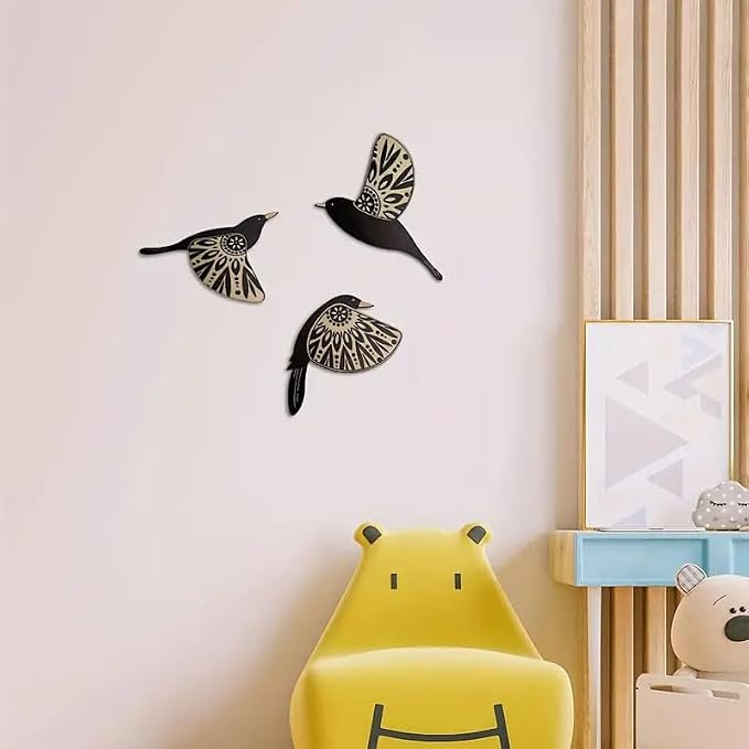 NOIAFZY 3Pcs Vintage-Style Wooden Flying Birds Wall Art Set for Home Decor Bedroom Holiday Decorations