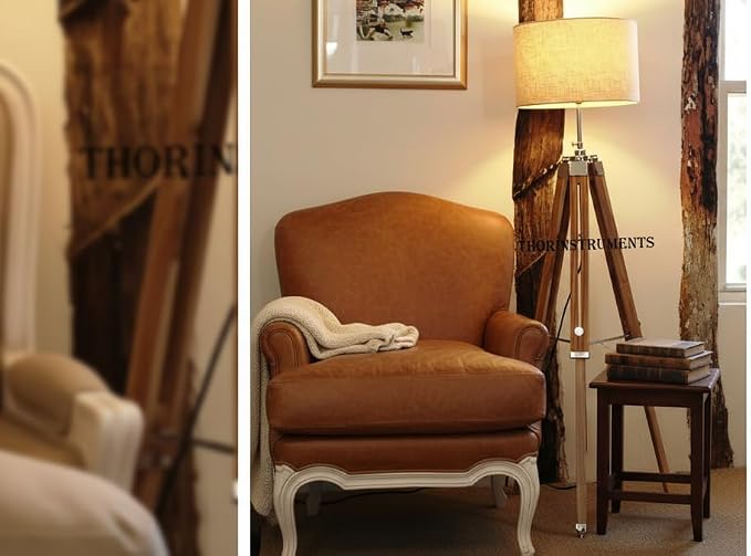THOR INSTRUMENTS Vintage Classic Teak Wood Tripod Floor Lamp Nautical Floor Home Decor lamp (Lamp Shade is not Included) Rustic Vintage Home Decor Gifts