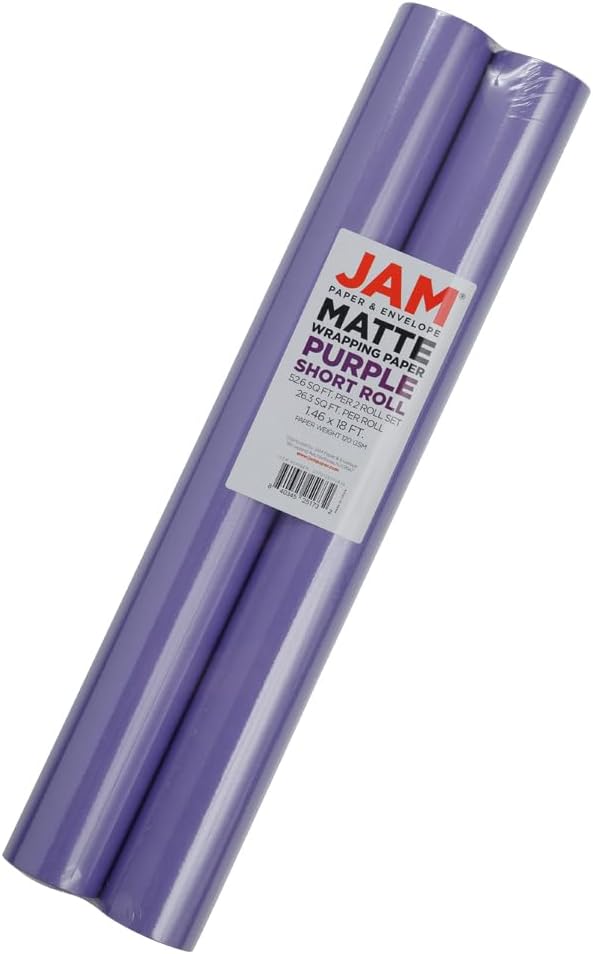 JAM Paper Gift Wrap - Matte Wrapping Paper - 52.6 Sq Ft Total (17 in x 18 Ft Each) - Matte Purple - 2 Rolls/Pack