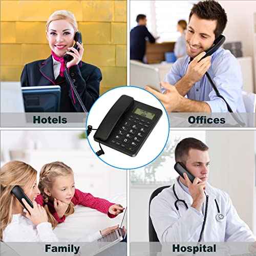 Corded Desktop Telephone?Wired Landline Phone for Home, Office, or Hotel with Adjustable Volume, 3-Level Screen Contrast, Caller ID, and Built-in Calculator-Black