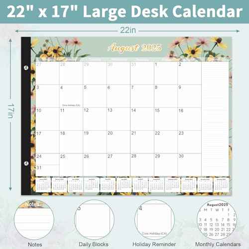 Gannyfer Desk Calendar 2026, Large Desk Calendar 2025-2026 22"x17", 18 Months 2026 Calendar with Plastic Cover, Calendar 2026 for Planning and Organization at Home, School, or Office-State Floral (6 Stickers)