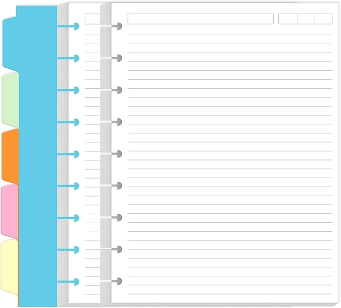 9 Disc Lined Paper Refills for Happy Planners - 100 Sheets/200 Pages Classic Size Lined Paper with 5 Sheets Dividers, 7" x 9.25"