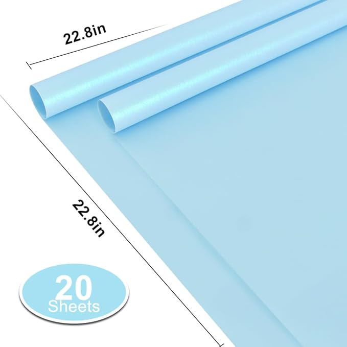 BEISHIDA 20 PCS Blue Floral Wrapping Paper-Iridescent Waterproof Flower Wrapping Paper Bouquet for Florist Supplies, DIY Crafts, Gift Packaging, Wedding, Birthday Gift