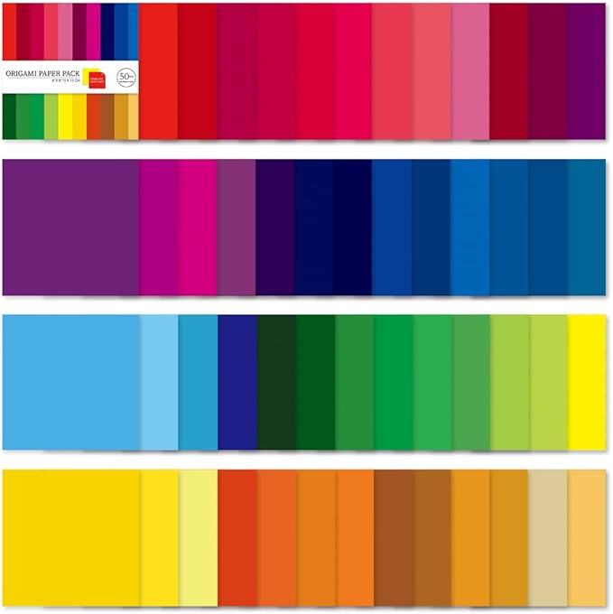 Square Origami Paper 6x6 Double Sided 50 Sheets 50 Colors 70GSM Origami Kit Japanese Chiyo Easy Fold Arts Crafts DIY Handwork Solid Color